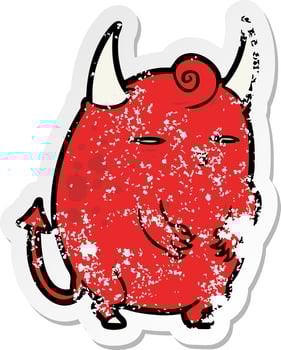 distressed sticker of a cartoon halloween devil vector