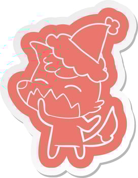 cartoon  sticker of a fox wearing santa hat vector