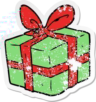 distressed sticker of a cartoon wrapped gift vector