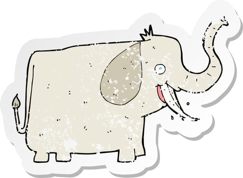 retro distressed sticker of a cartoon happy elephant vector