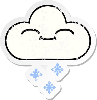 distressed sticker of a cute cartoon snow cloud vector