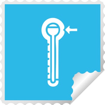square peeling sticker cartoon hot thermometer vector