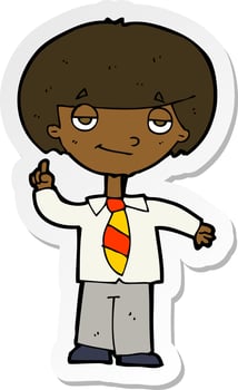 sticker of a cartoon school boy answering question vector