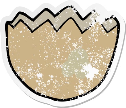 distressed sticker of a cartoon cracked eggshell vector