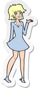 sticker of a cartoon pretty woman in dress vector
