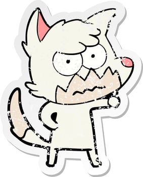 distressed sticker of a cartoon annoyed fox vector
