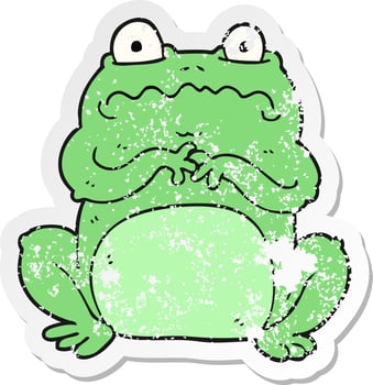 retro distressed sticker of a cartoon funny frog vector