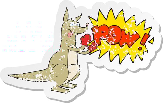 retro distressed sticker of a cartoon boxing kangaroo vector