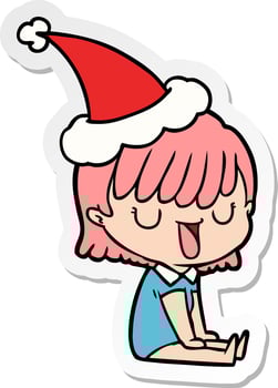 sticker cartoon of a woman wearing santa hat vector