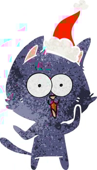 funny retro cartoon of a cat wearing santa hat vector