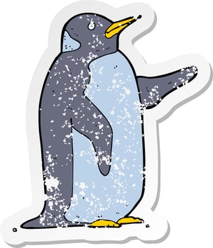 retro distressed sticker of a cartoon penguin vector