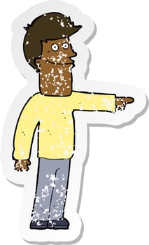 retro distressed sticker of a cartoon man pointing vector