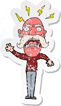 retro distressed sticker of a cartoon furious old man vector