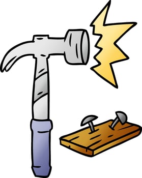 gradient cartoon doodle of a hammer and nails vector