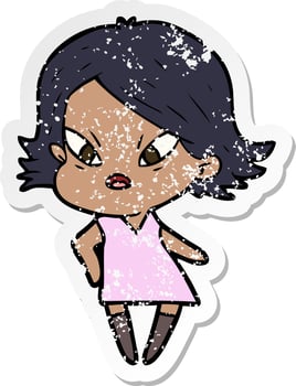 distressed sticker of a cartoon stressed woman vector