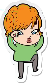 sticker of a cartoon woman vector