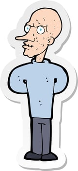sticker of a cartoon evil bald man vector