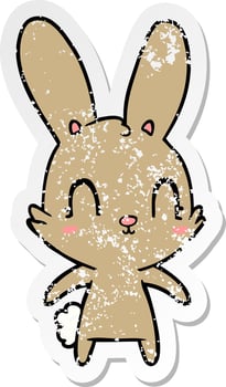 distressed sticker of a cute cartoon rabbit vector