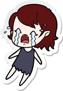 sticker of a cartoon crying vampire girl vector