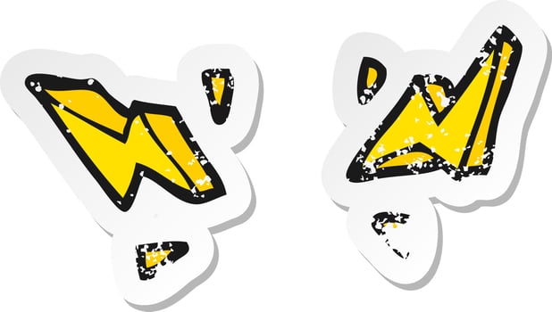 retro distressed sticker of a cartoon decorative doodle lightning bolts vector