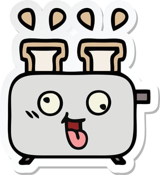 sticker of a cute cartoon of a toaster vector