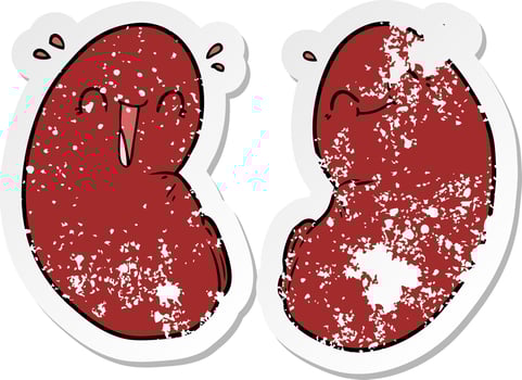 distressed sticker of a cartoon happy kidneys vector