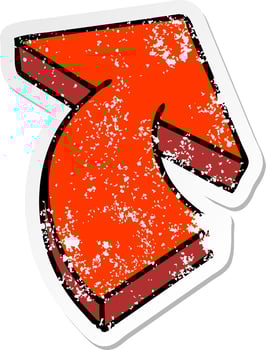 distressed sticker of a quirky hand drawn cartoon arrow vector