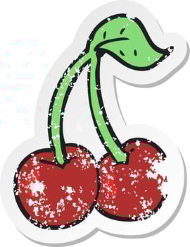 retro distressed sticker of a cartoon cherries vector