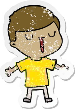 distressed sticker of a cartoon happy boy vector