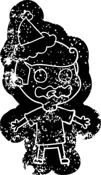 cartoon distressed icon of a man totally stressed out wearing santa hat vector
