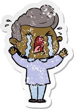 distressed sticker of a cartoon crying man vector