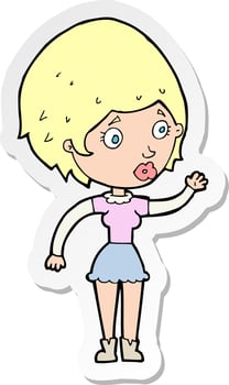 sticker of a cartoon woman waving vector
