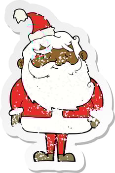 retro distressed sticker of a cartoon santa claus vector