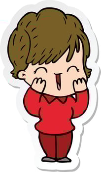 sticker of a cartoon laughing woman vector