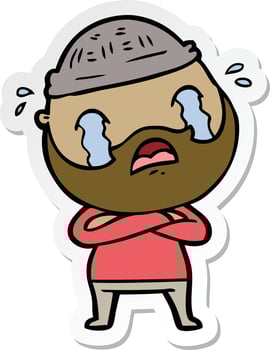 sticker of a cartoon bearded man crying vector
