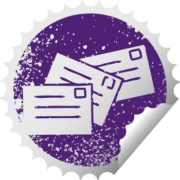distressed circular peeling sticker symbol letters vector