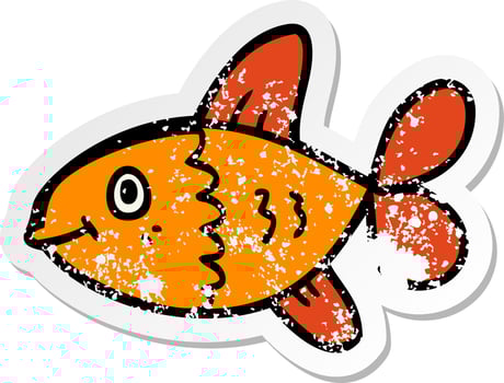 distressed sticker of a cartoon fish vector