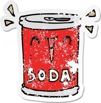 distressed sticker of a cartoon soda can vector