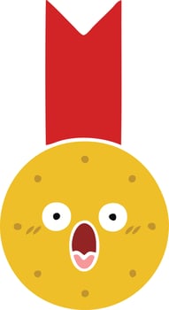 flat color retro cartoon gold medal vector