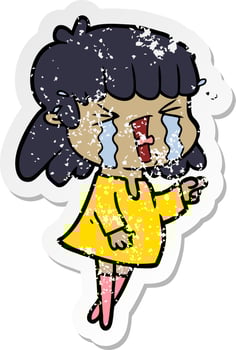 distressed sticker of a cartoon woman in tears vector