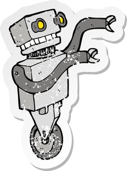 retro distressed sticker of a cartoon funny robot vector