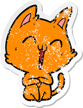 distressed sticker of a happy cartoon cat vector