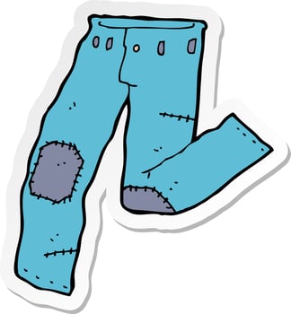 sticker of a cartoon patched old jeans vector