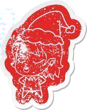 cute cartoon distressed sticker of a vampire girl wearing santa hat vector