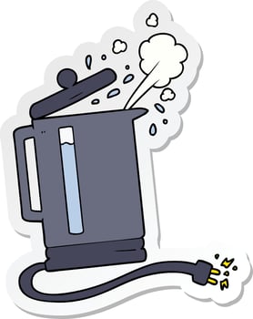 sticker of a cartoon electric kettle boiling vector
