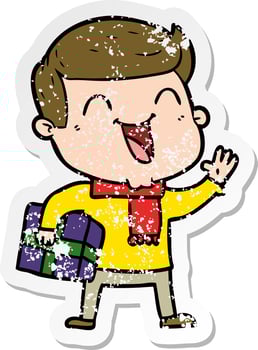 distressed sticker of a cartoon happy man vector