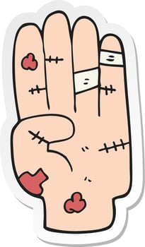 sticker of a cartoon injured hand vector