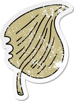 distressed sticker of a quirky hand drawn cartoon munched leaf vector