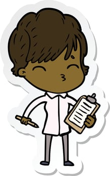 sticker of a cartoon woman thinking vector