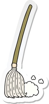 sticker of a cartoon broom sweeping vector